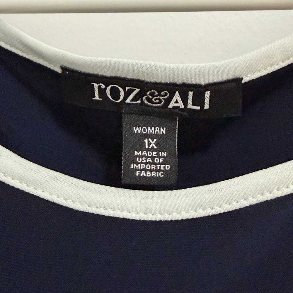 Roz & Ali Navy Midi Dress with White Trim and Pockets - Picture 3 of 5